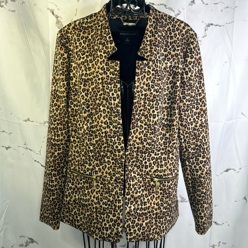 Dana Buchman Leopard Print Blazer Long Line Long Sleeve Fully Lined Jacket
